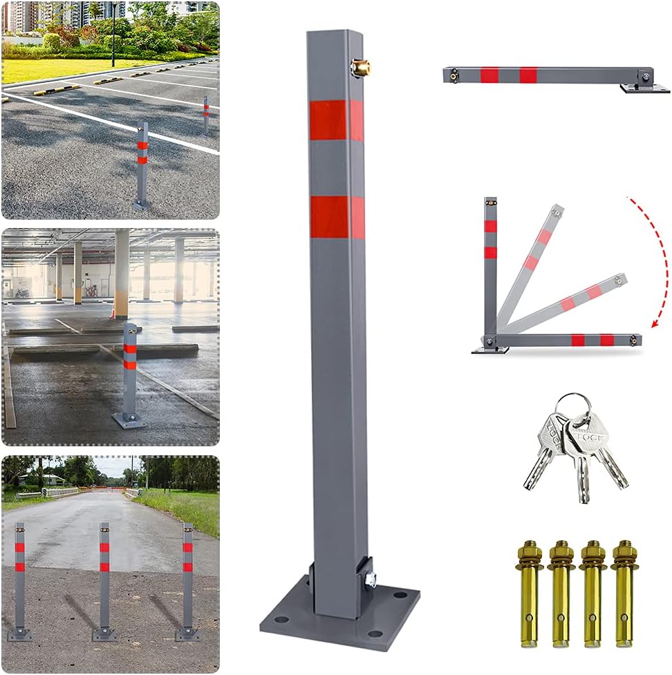 Ansobea Parkpfosten mit 3 Schlüssel klappbar Absperrpfosten, Stahl Parkplatzsperre Parkplatzsperren