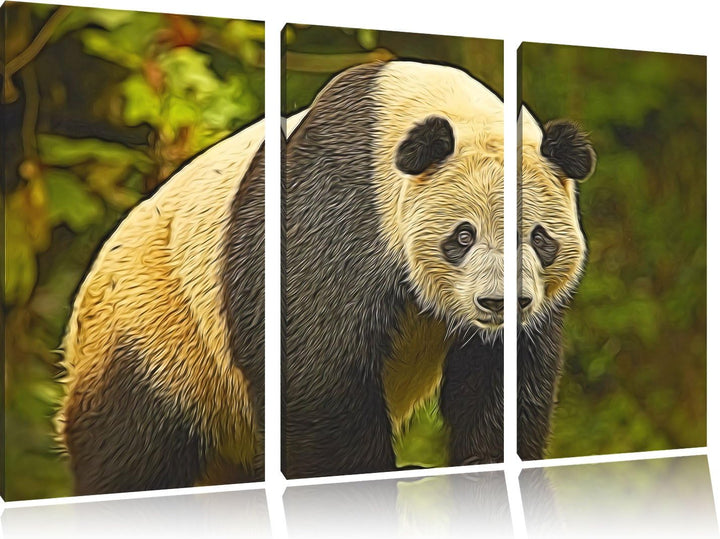 grosser Pandabär NewArt 3-Teiler Leinwandbild 120x80 Bild auf Leinwand, XXL riesige Bilder fertig ge