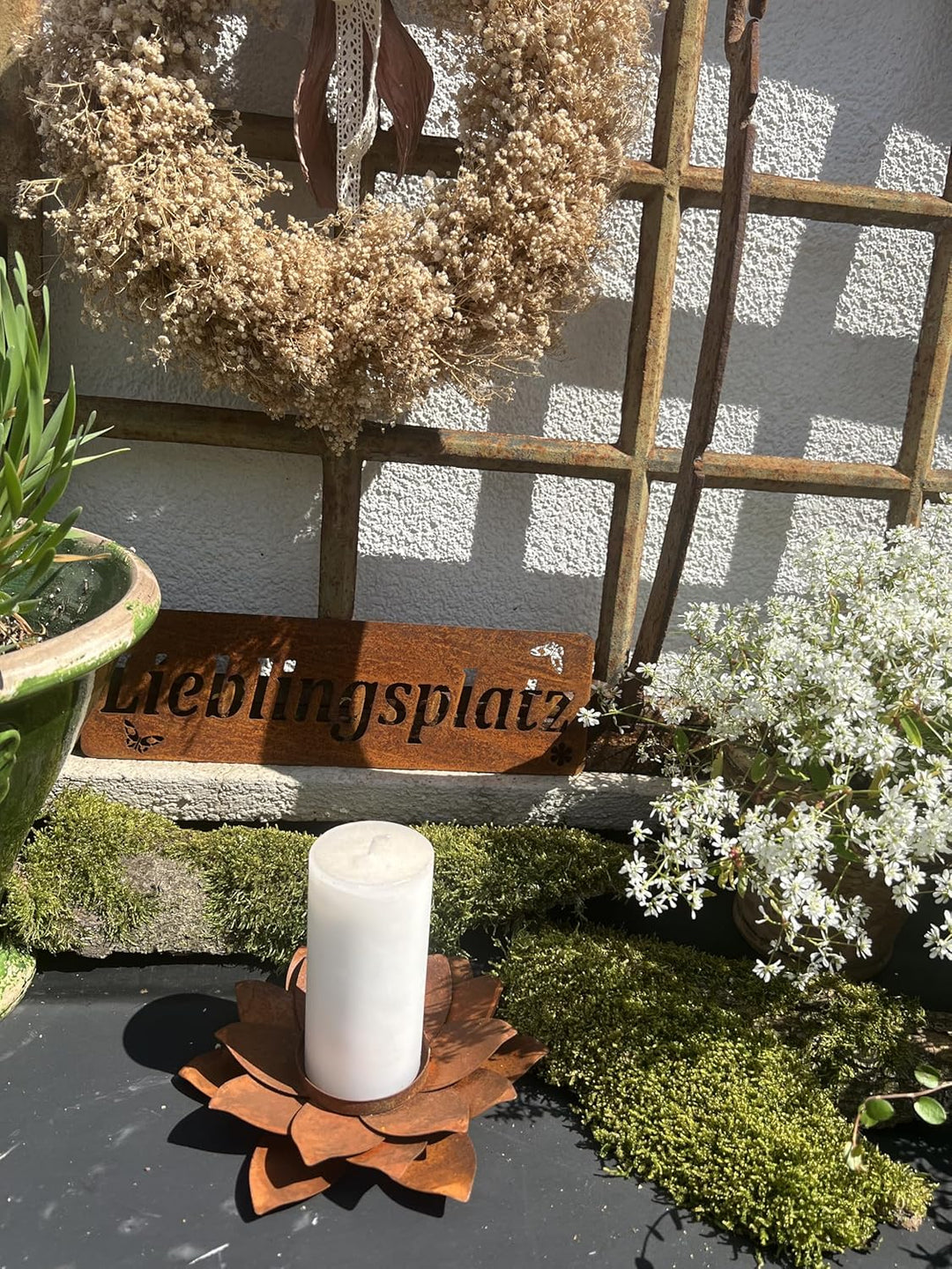 ecosoul 1 Stück Gartendeko Schild Wandschild Wanddekoration Wandtafel Lieblingsplatz Metall Rost Dek
