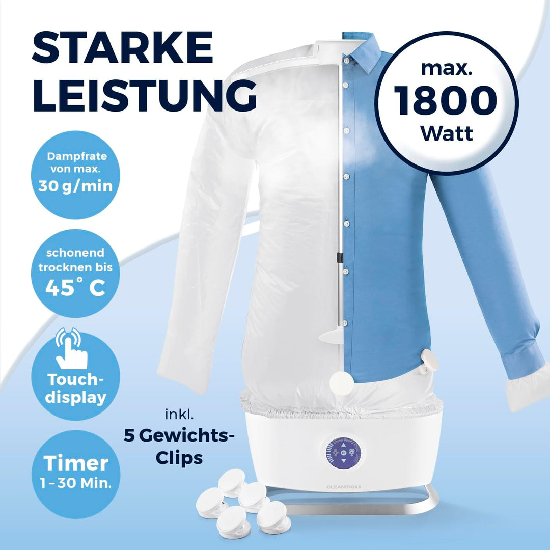 CLEANmaxx automatischer Hemdenbügler mit Dampffunktion | Innovativer Bügler für Hemden & Blusen, Büg