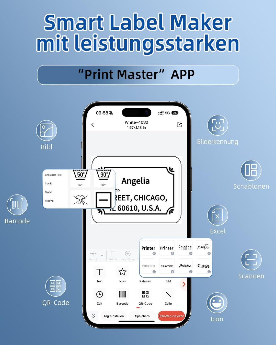 Phomemo M220 Etikettenmacher, Bluetooth-Etikettendrucker für Barcode, Adresse, Haus, Mailing, Kleinu