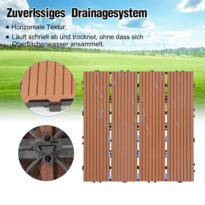 Ansobea WPC Terrassenfliesen Fliesen, 30x30 Holzfliesen 11er Set für 1m²,Balkonfliesen in Holzoptik,