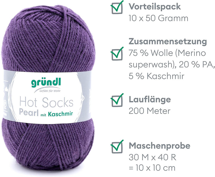 Gründl Hot Socks Pearl uni Strickwolle (kuschelig weiche Sockenwolle aus 75 % Merinowolle, 20 % Poly
