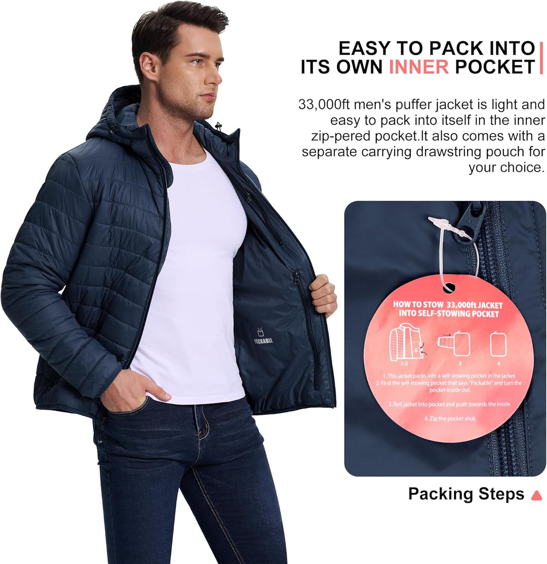 33,000ft Herren Leichte Steppjacke Outdoor Wasserbeständige Übergangsjacke Warme Winterjacke für Män