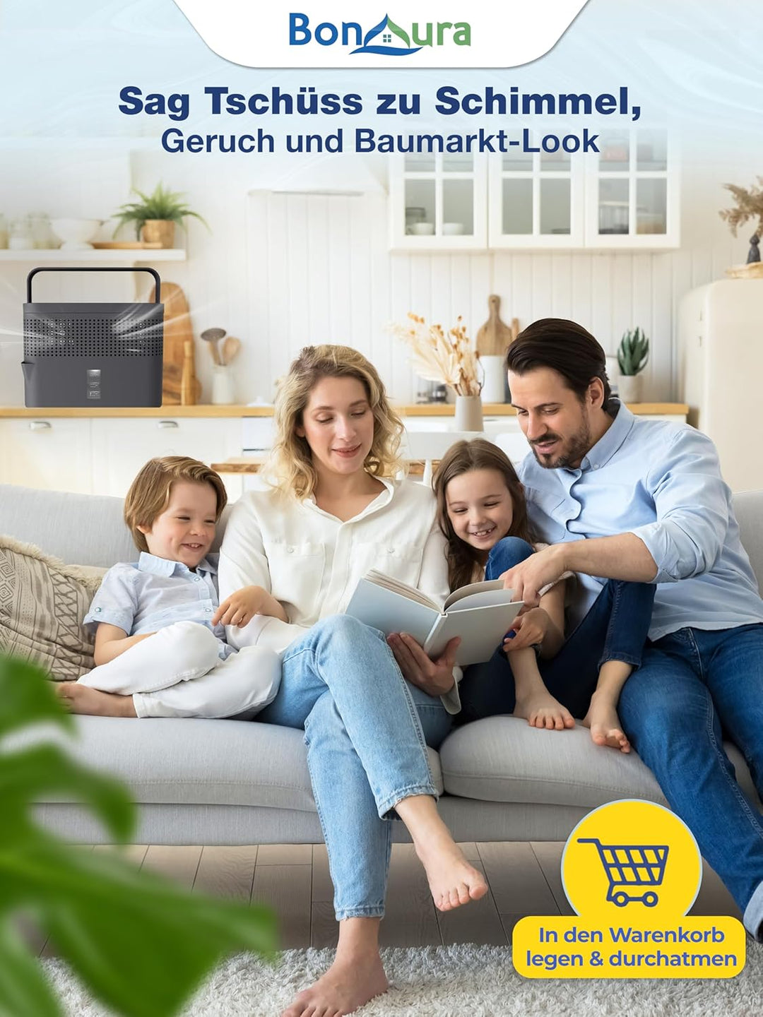 BonAura® AirOne Max Luftentfeuchter ohne Strom bis 33m² I 360° Belüftung I Raumentfeuchter mit Ausgi