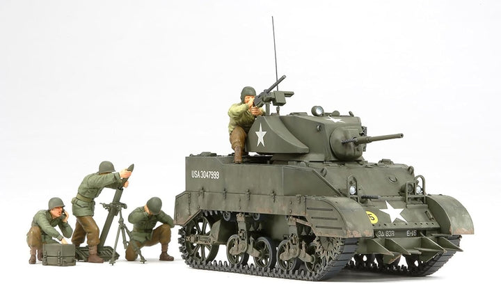 Tamiya 300035313 - 1:35 WWII US M5A1 Leicht Panzer mit Mörser (4), grün