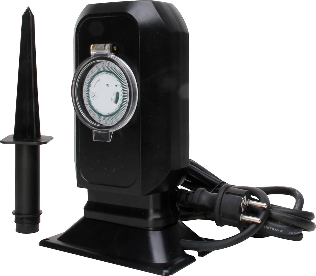 Kopp Garten-Steckdose/Aussensteckdose 2fach mit mechanischer Zeitschaltuhr und Erdspiess, IP 44, mit