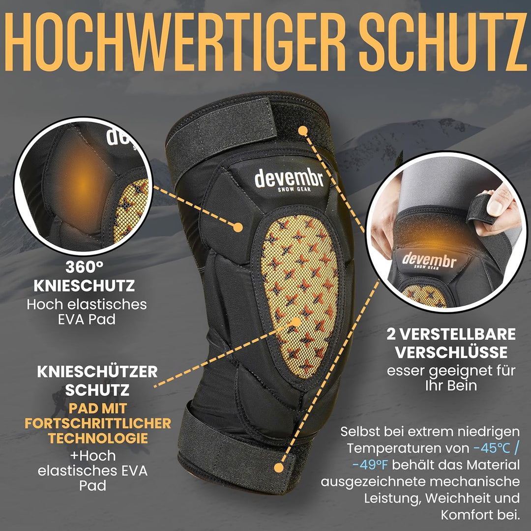 devembr Schützende Knieschoner für Snowboard, Skate, Ski - Entworfen für Wintersportarten - Doppelte