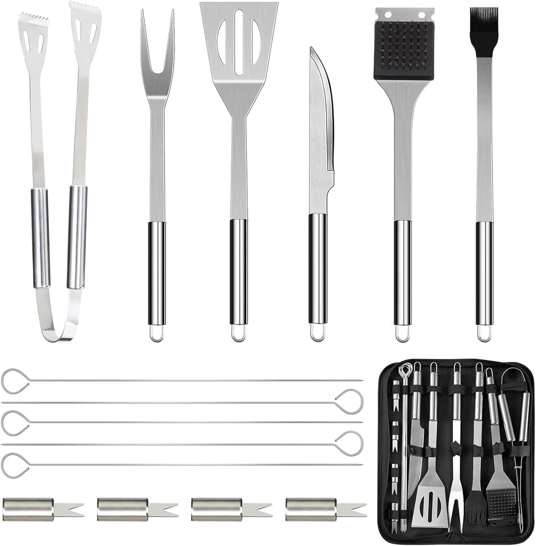JUSTHERE 15 Stücke Grillbesteck Set, Edelstahl Grillzubehör BBQ Utensils, Professionelle Grillset mi