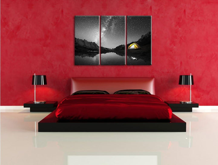 Pixxprint Zelten unter tausenden Sternen als Leinwandbild/Grösse: 3 Teilig (120x80) cm/Wandbild/Kuns