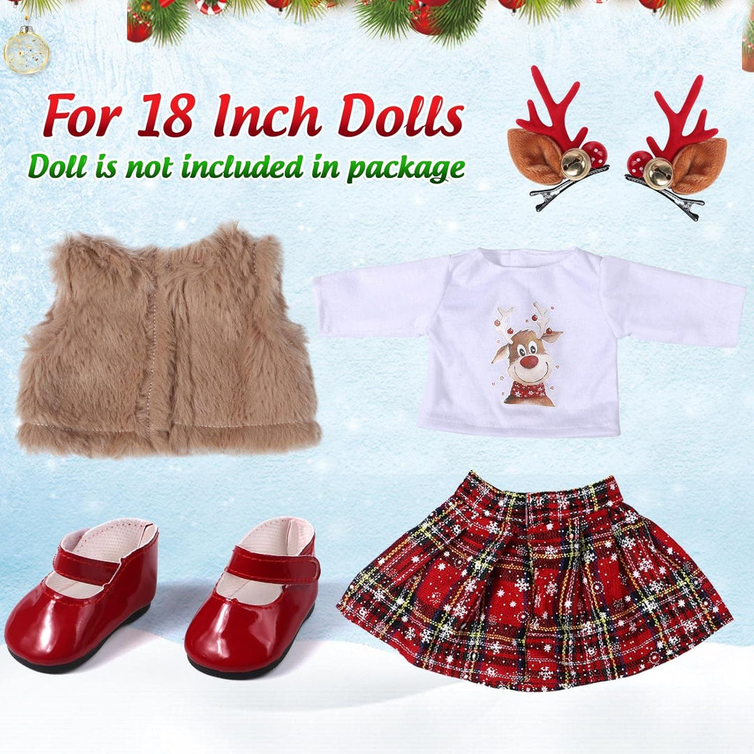 Tacobear Puppenkleidung Weihnachten Puppen Kleider Zubehör Set Puppen Hemd Rot Karierter Rock Mantel