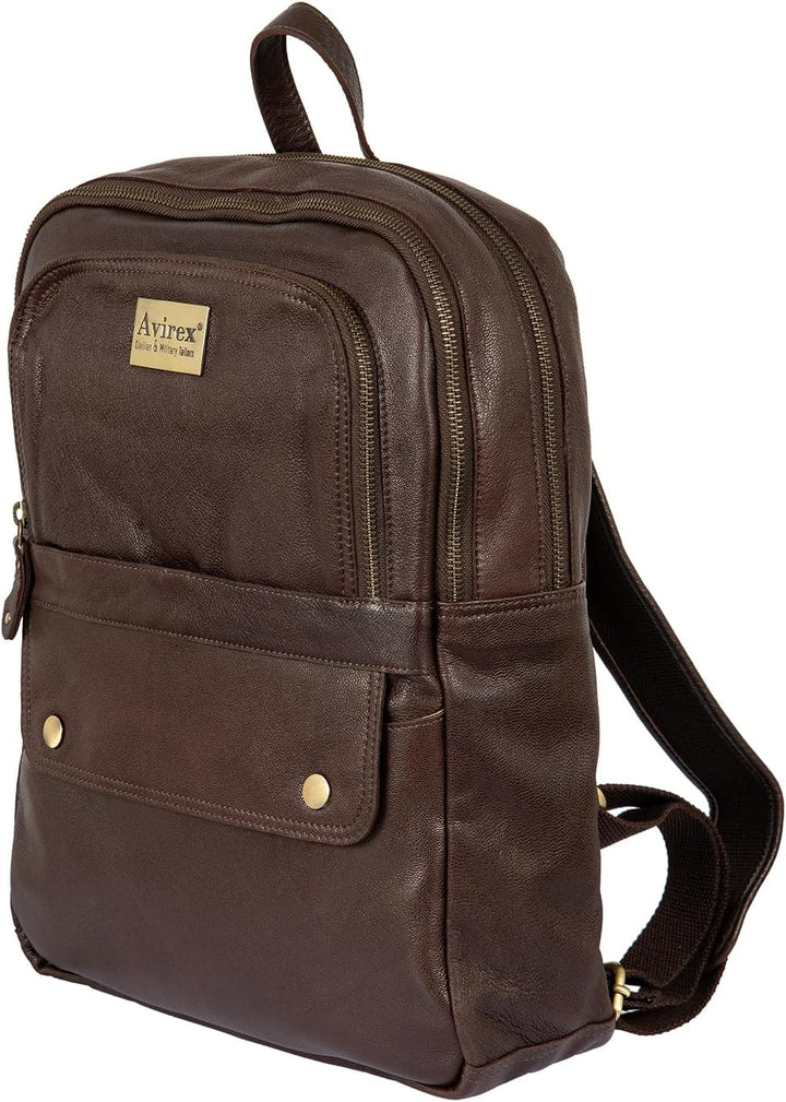 Avirex, Mayday-Kollektion, mittelgrosser Rucksack aus weichem handgetamptem Leder, Farbe Dunkelbraun