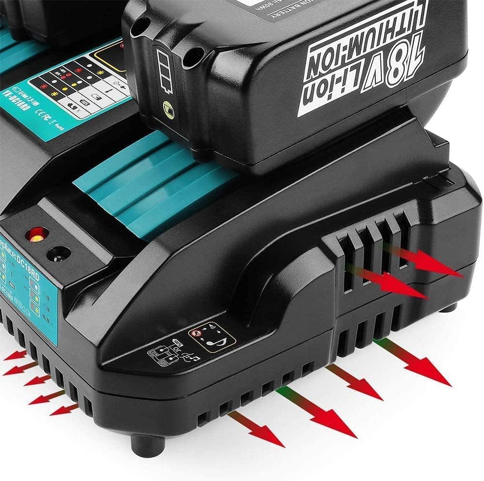 2 Stück BL1850B Akku 18V 5,0Ah für Makita Akku 18V mit Ladegerät DC18RD Dual Port Schnellladegerät 1