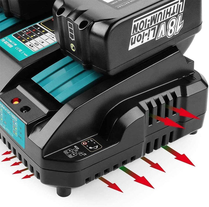 2 Stück BL1850B Akku 18V 5,0Ah für Makita Akku 18V mit Ladegerät DC18RD Dual Port Schnellladegerät 1