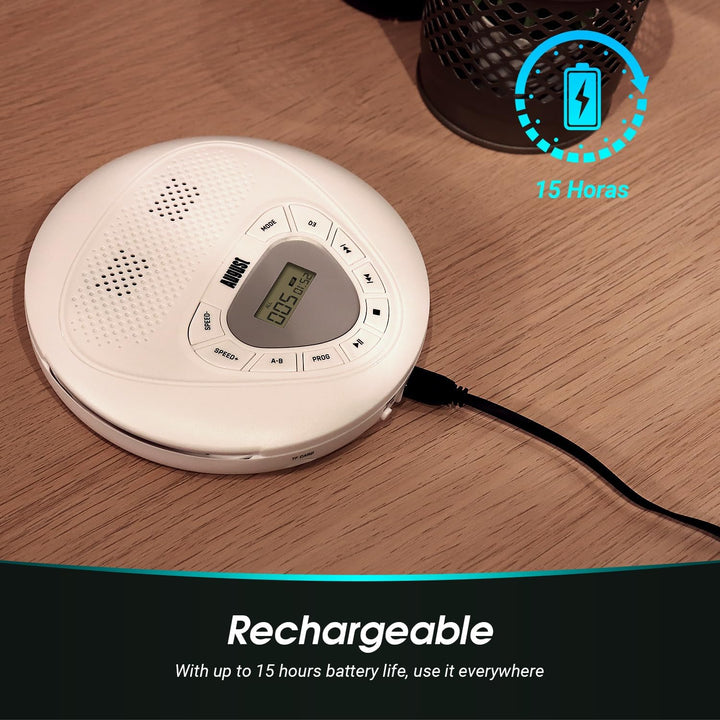 Wiederaufladbarer tragbarer CD Player mit Kopfhörer -August SE10- Walkman USB-C mit Lautsprecher Übe