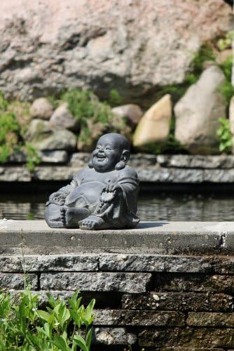 Stone-Lite Figur Lachender Buddha sitzend - für Haus und Garten - Höhe 24 cm - schwarz