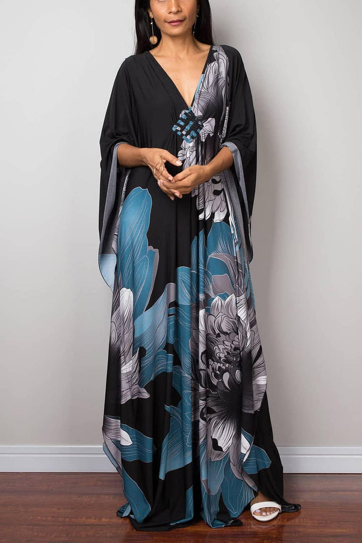 YouKD Sommer Geblümter Loser Kaftan Boho-Strand Bikini Aufdecken Kleid Plus Grösse Robe für Damen Ei