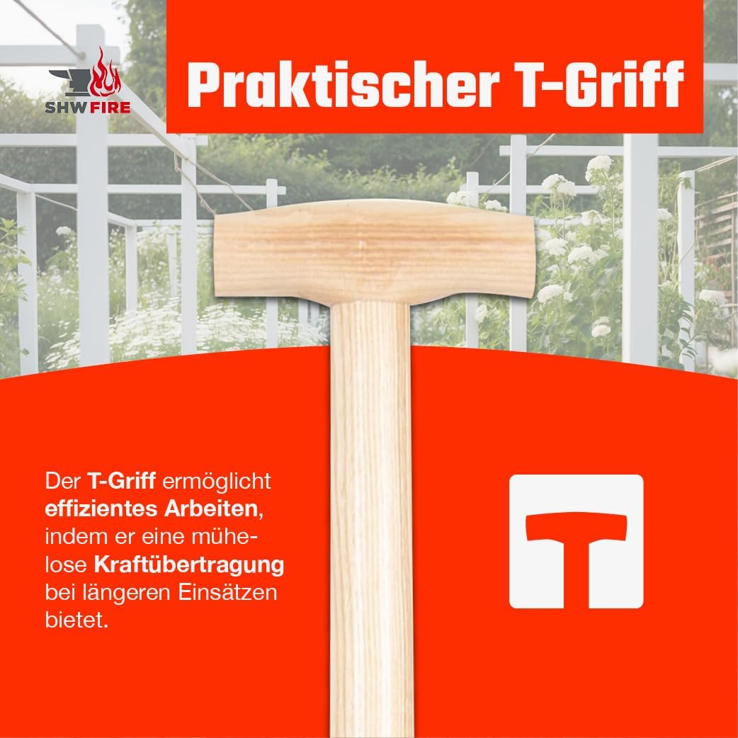 SHW-FIRE Profi-Unkrautstecher mit 105cm Eschenholzstiel - Handgeschmiedet mit praktischem Tritt