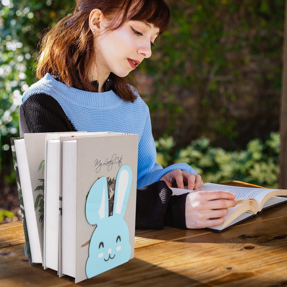 1 Paar niedliche Metall-Buchstützen, Cartoon-Tier-Hase, lange Ohren, rutschfest, Eisen, Buchstütze,