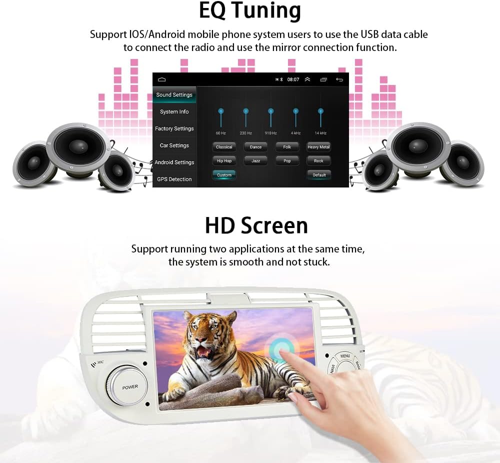7-Zoll Doppel Din Android Autoradio für FIAT 500 2007 2008 2009 2010 2011 2012 2013 2014 2015 Touchs