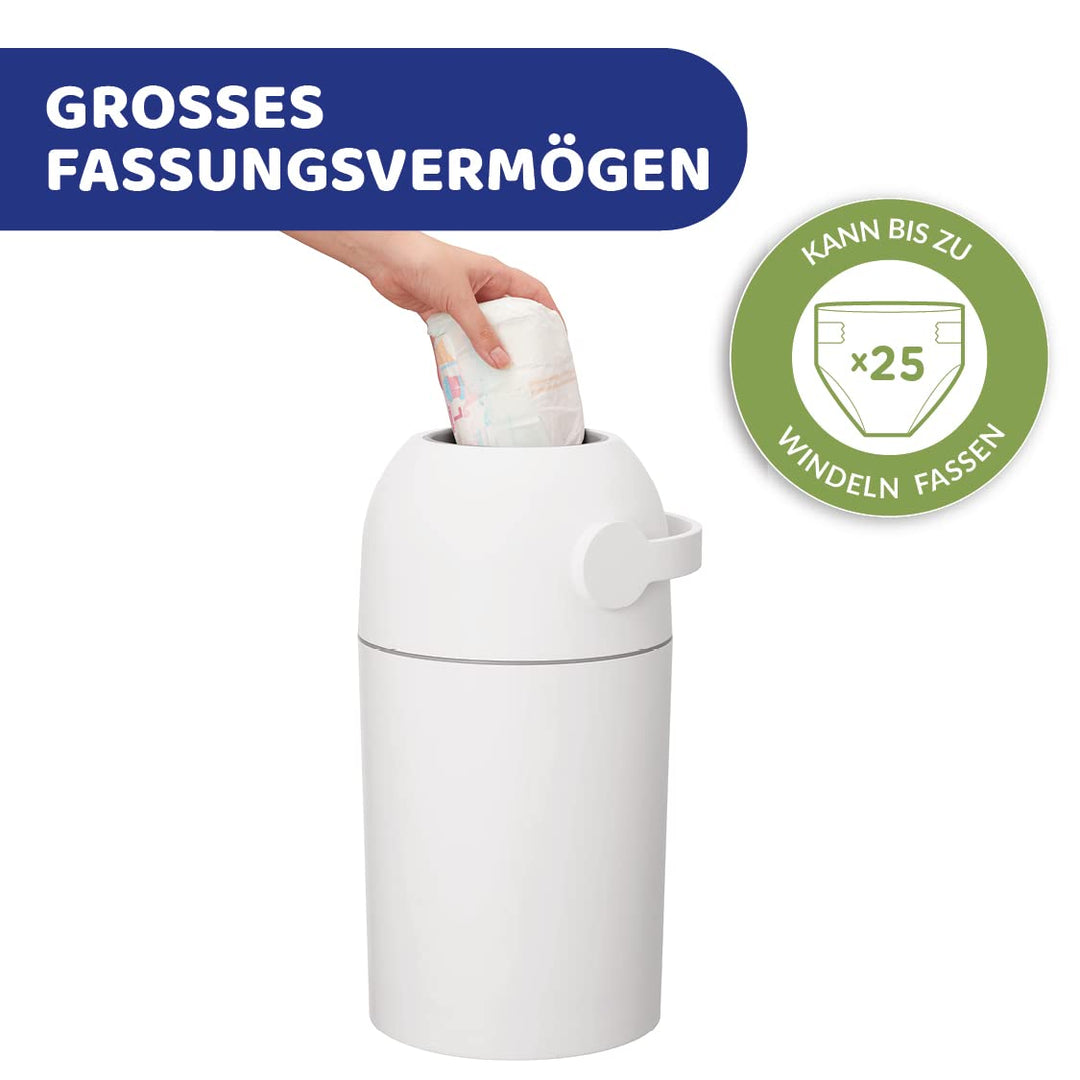 Chicco Windeleimer Odour Off, geruchsdichtes System, platzsparender Baby Windeleimer mit Deckel, ein