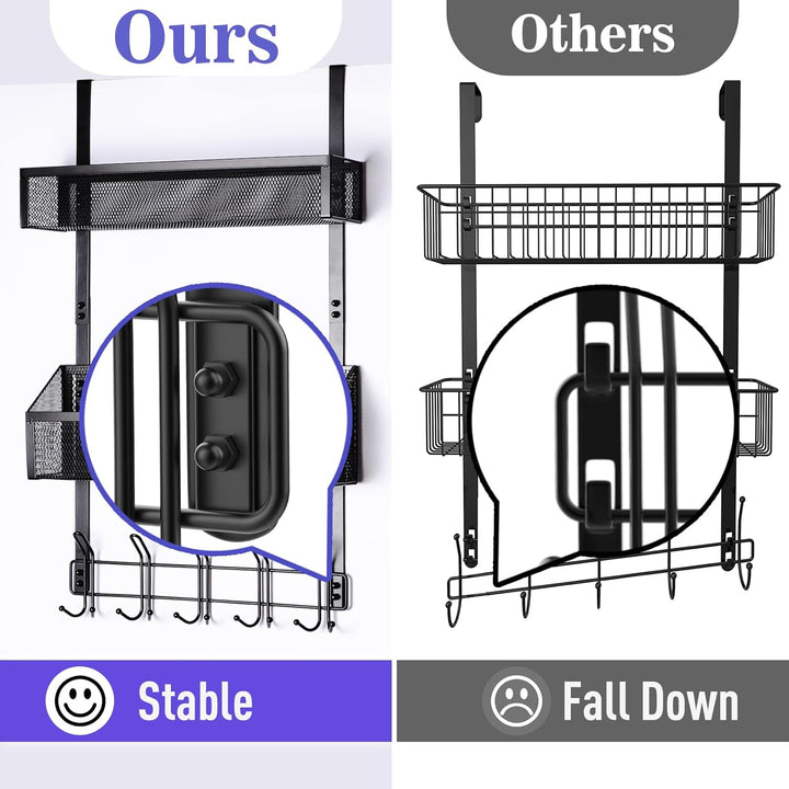 ENONCI Türhaken Zum Einhängen 15 Kleiderbügel Hakens mit 2 Mesh Korb über Tür Lagerung Rack, Kleider