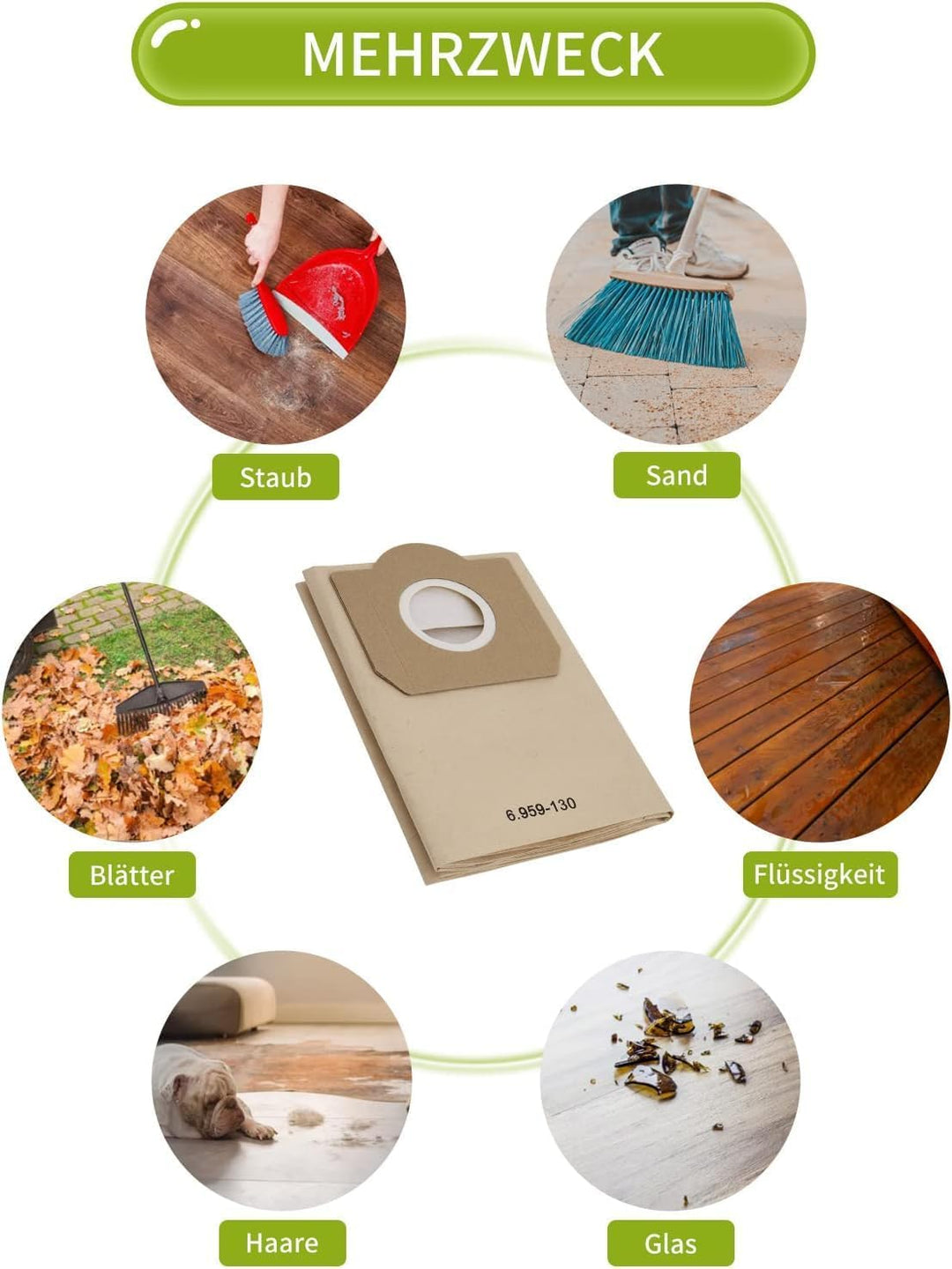 15 Stück Papierfilterbeutel für Kärcher 6.959-130.0, WD3 Staubsaugerbeutel Papier Filtertüten Beutel