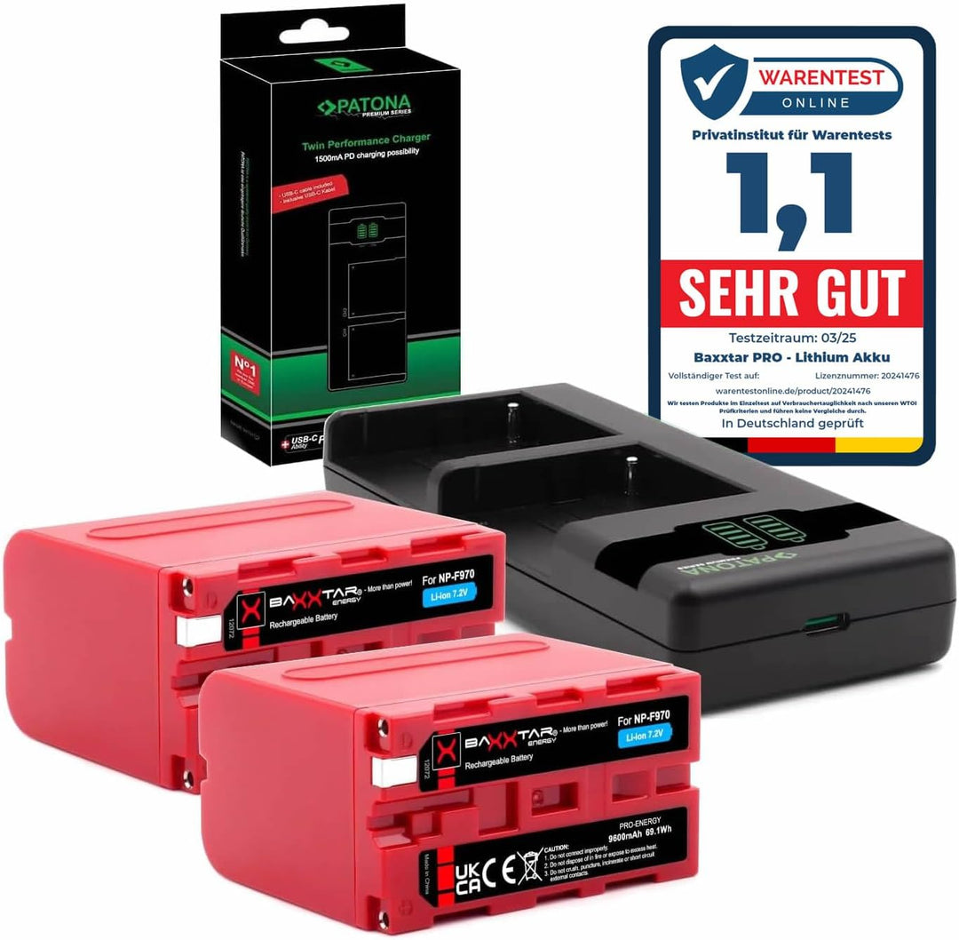 Baxxtar Pro NP-F970 Akku-Pack (7800mAh) mit PD Performance USB Ladegerät 161951 (max. 1500 mA) 2x NP