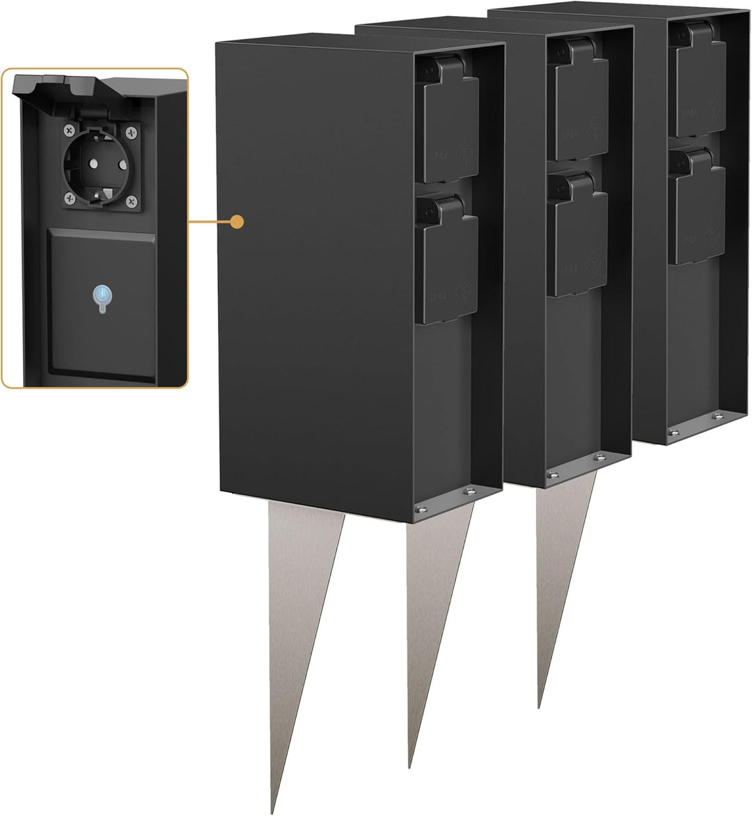 ledscom.de Garten-Steckdosensäule POMI mit Erdspiess, wetterfest, IP44, Smart Home, WLAN, Alexa, 3-f