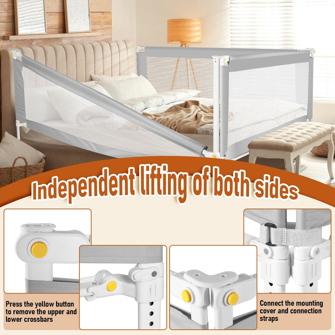 Tubiaz 180cm Bettgitter Rausfallschutz, Klappbare Bettschutzgitter mit U-förmige Füsse, Kinderbettgi