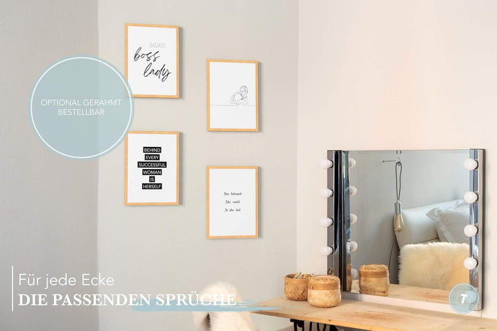 Papierschmiede® Premium Spruchposter Set 4er DIN A1, Motiv: Boss Lady, Typografie Bilder Wohnzimmer