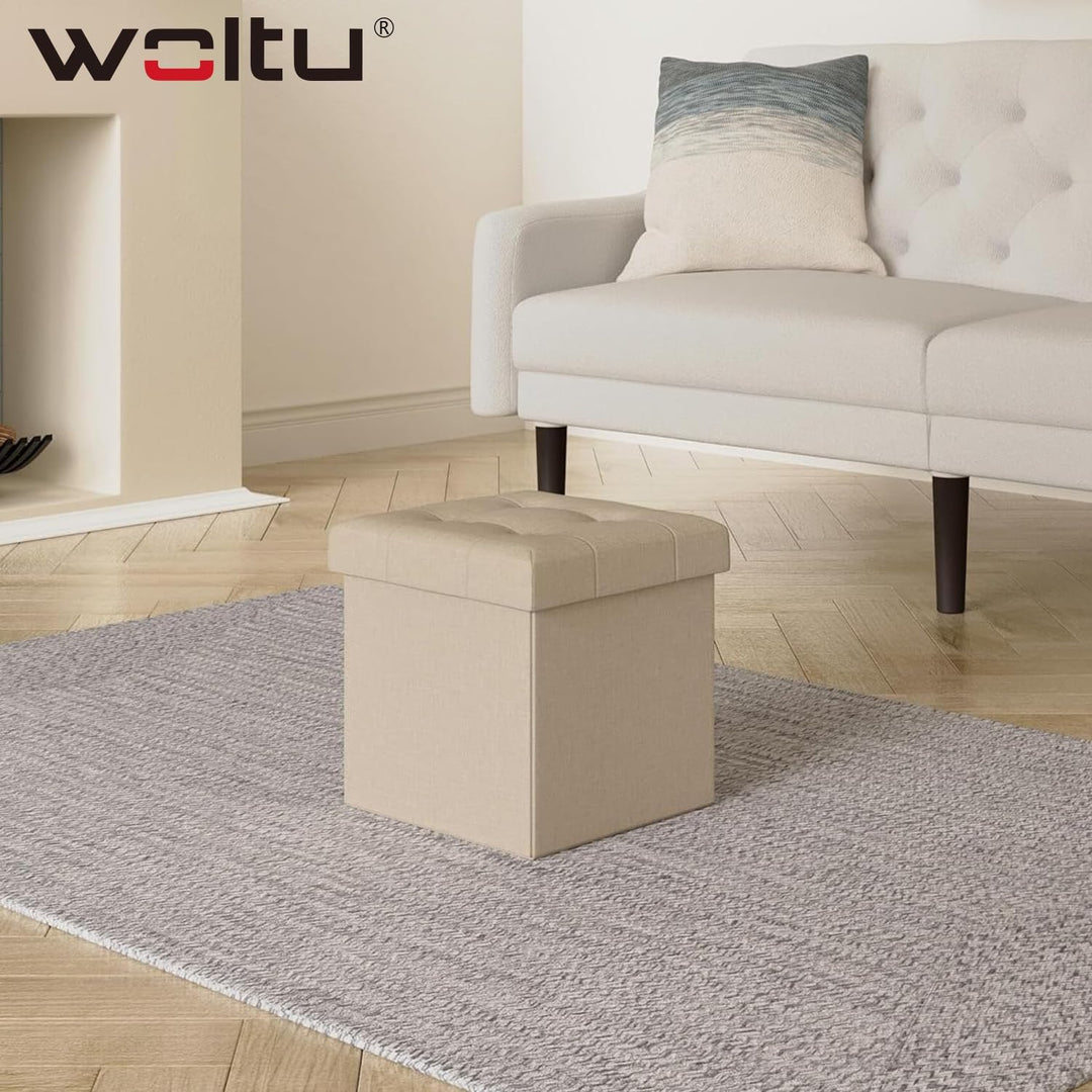 WOLTU 2er Set Sitzhocker mit Stauraum Sitzwürfel Sitzbank Faltbar Truhen Aufbewahrungsbox, Deckel Ab