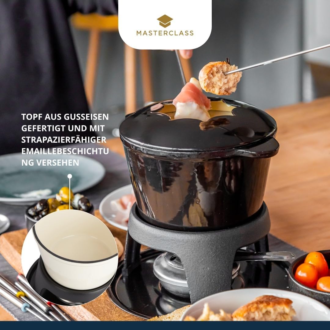 Kitchen Craft MasterClass Fleisch-/Käse-/Schokoladen-Fondue-Set aus Gusseisen, mit Sechs Edelstahlga