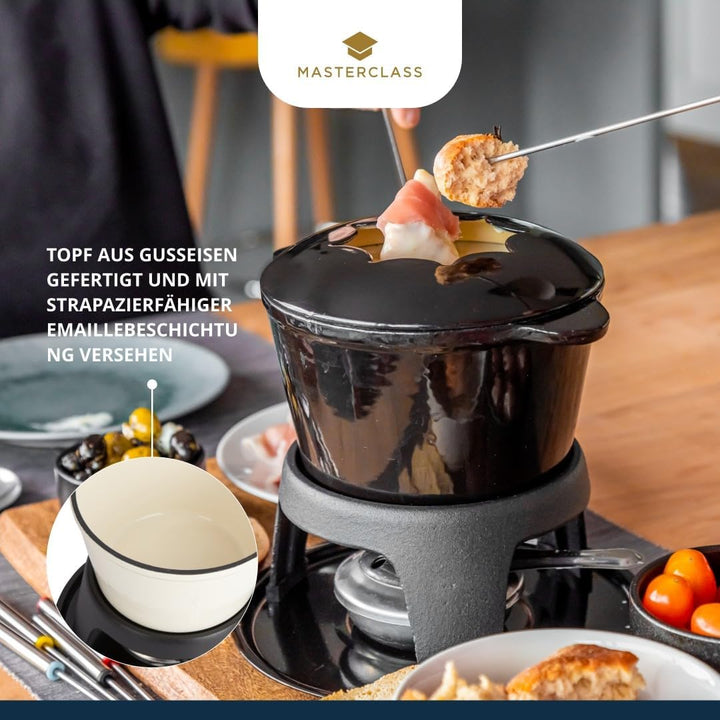 Kitchen Craft MasterClass Fleisch-/Käse-/Schokoladen-Fondue-Set aus Gusseisen, mit Sechs Edelstahlga