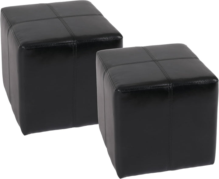 Mendler 2er-Set Sitzwürfel Hocker Sitzhocker Onex-AM, Leder + Kunstleder, 36x36x36cm - schwarz