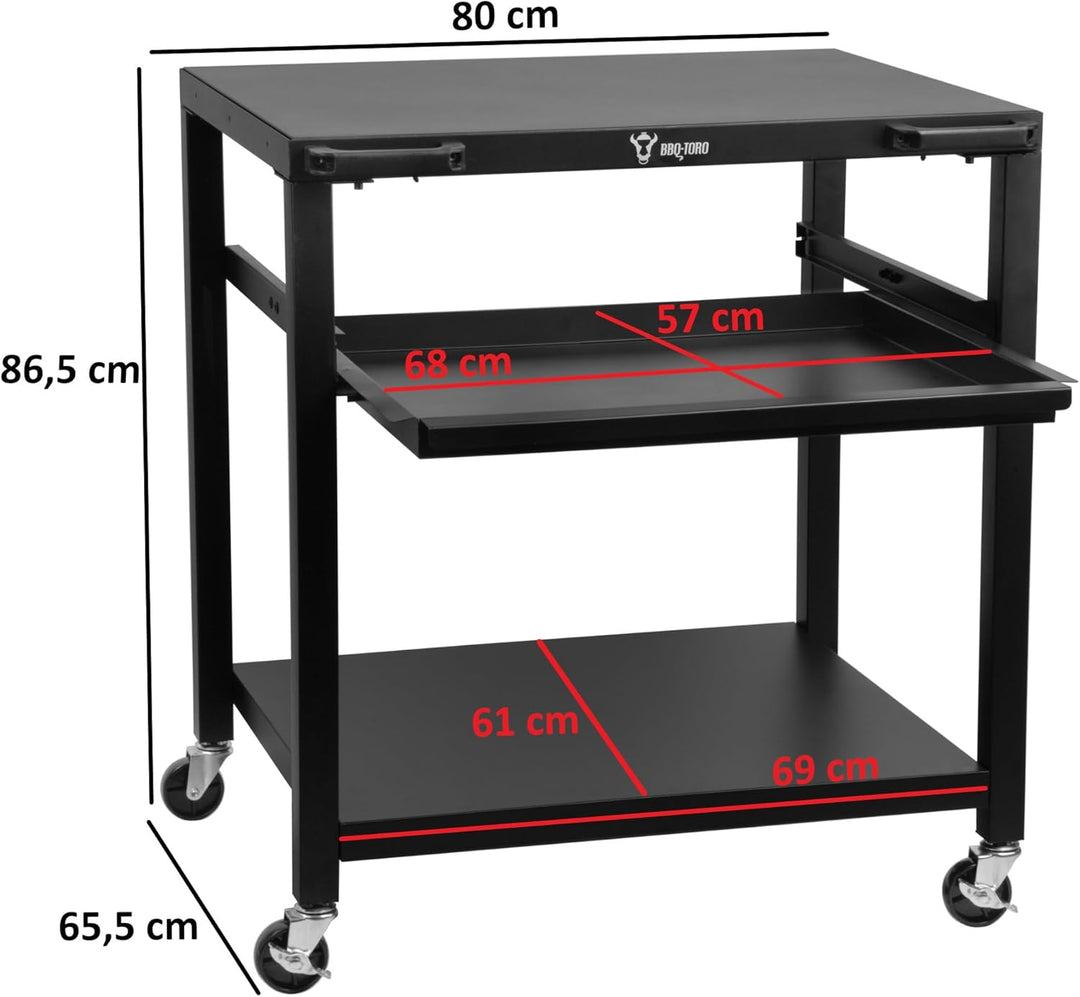 BBQ-Toro Grillwagen 80 x 65,5 x 86,5 cm | Schwarz | Grilltisch mit grosser Arbeitsfläche | Grill Bei