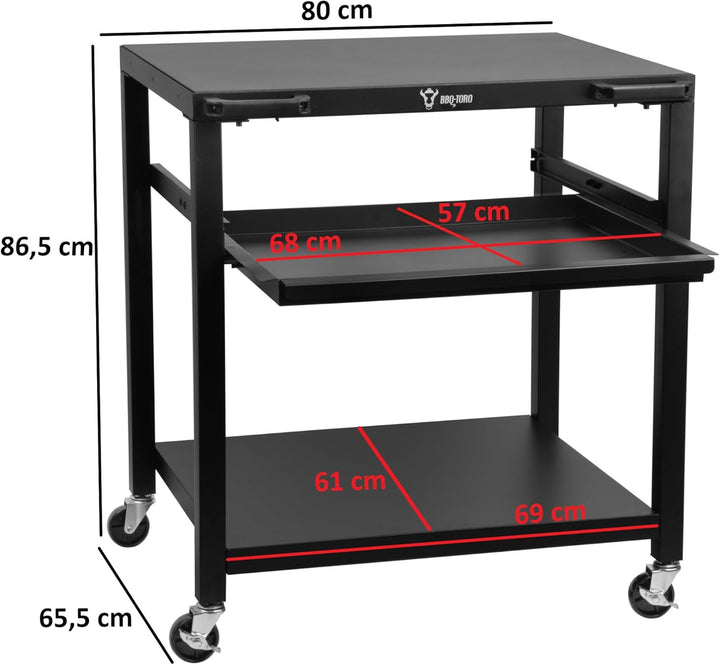 BBQ-Toro Grillwagen 80 x 65,5 x 86,5 cm | Schwarz | Grilltisch mit grosser Arbeitsfläche | Grill Bei