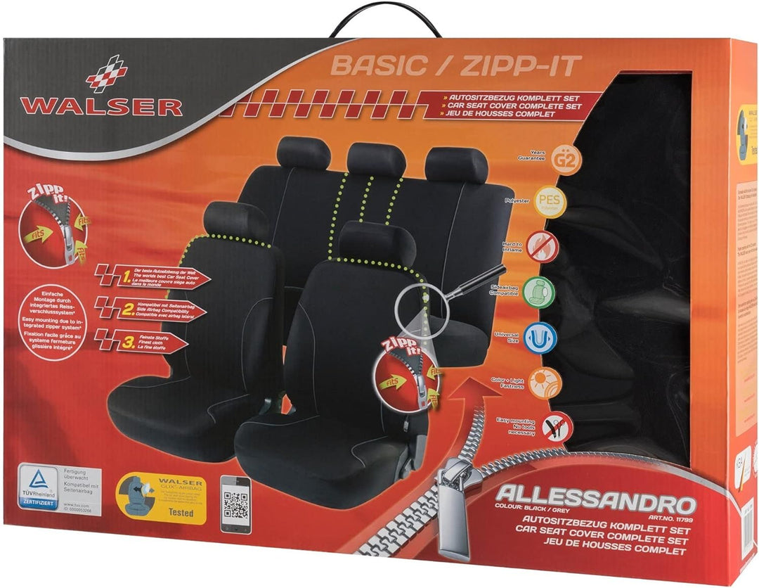 WALSER , Polyester , Auto-Sitzbezug Komplettset Allessandro mit Reissverschluss, ZIPP-IT Auto-Schonb