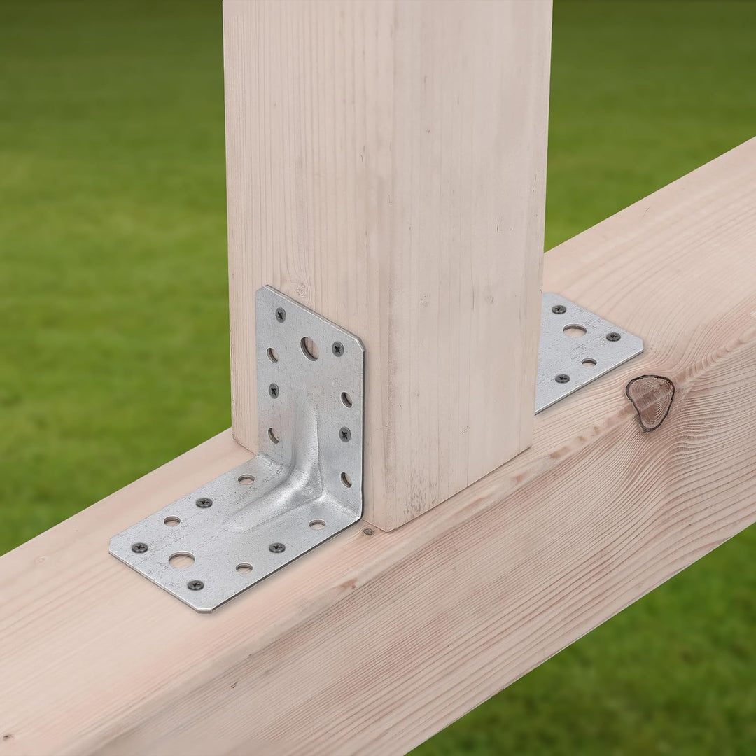KOTARBAU® 50 Stk. Winkelverbinder 90 x 90 x 65 mm mit Rippe Sicke Lochwinkel Bauwinkel Holzverbinder