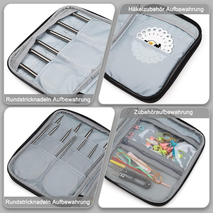 Coopay Rundstricknadeln 40 cm Edelstahl Rundstricknadel Set mit Tasche & Strickzubehör, 2,5-10 mm Me