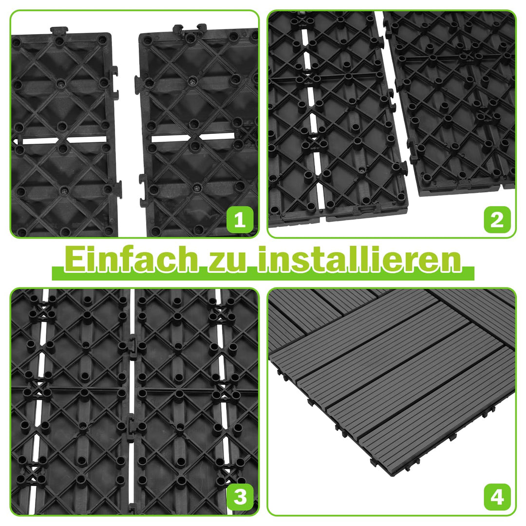 Ansobea WPC Terrassenfliesen Fliesen, 30x30 Holzfliesen 11er Set für 1m²,Balkonfliesen in Holzoptik,