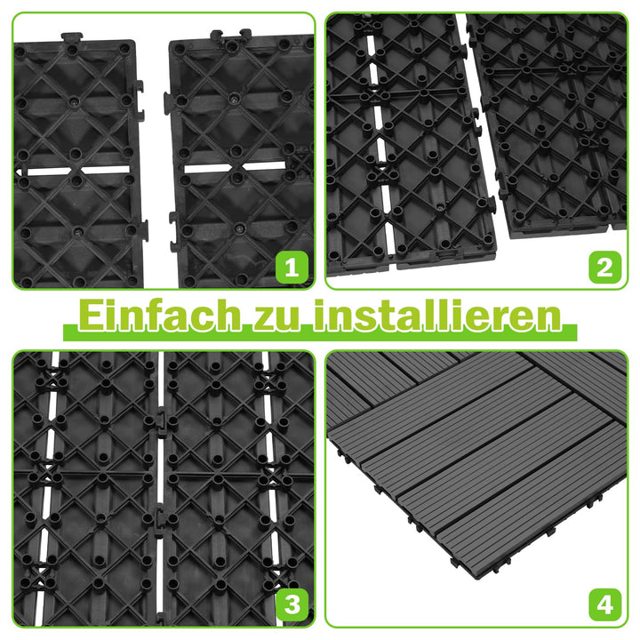 Ansobea WPC Terrassenfliesen Fliesen, 30x30 Holzfliesen 11er Set für 1m²,Balkonfliesen in Holzoptik,