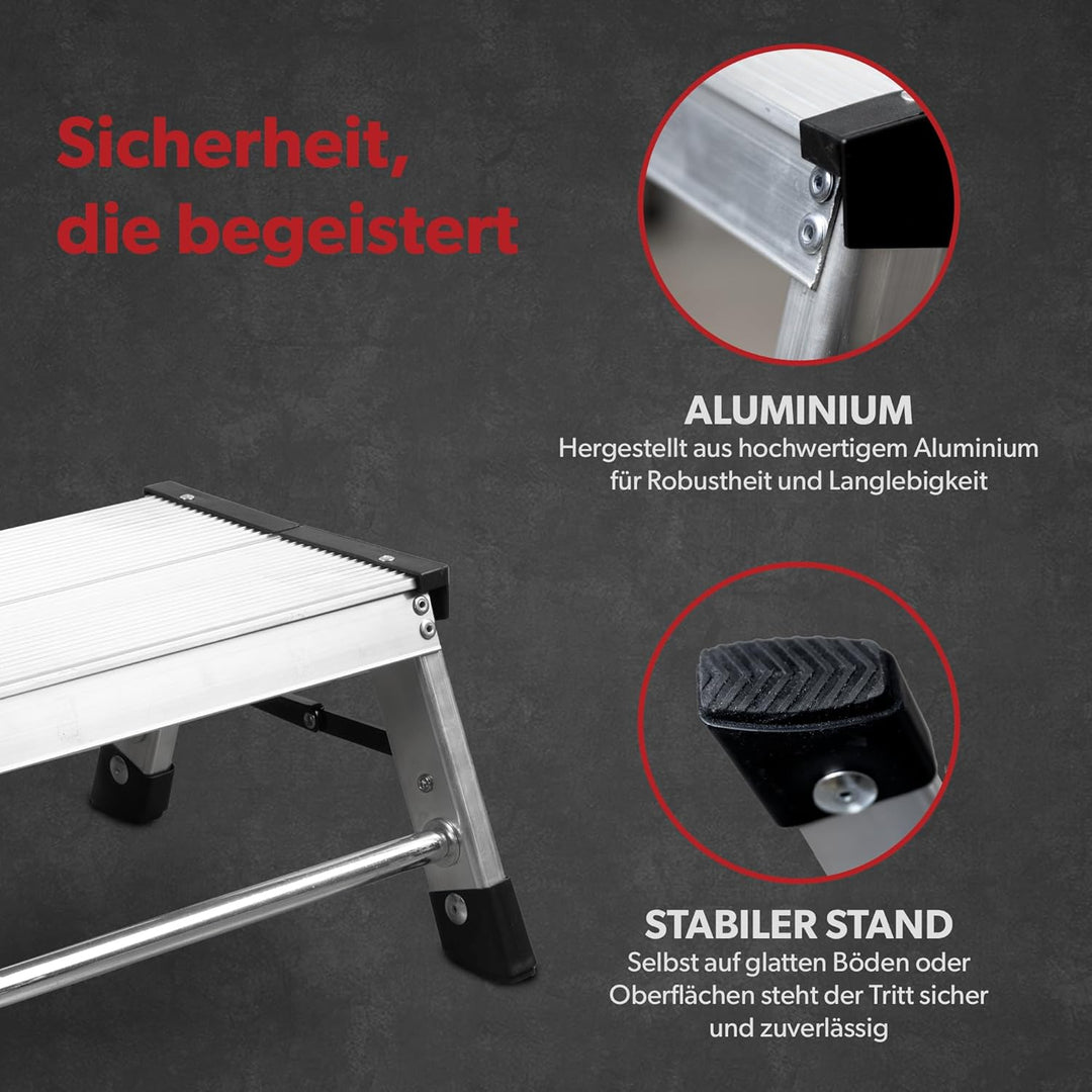 siwitec Trittleiter, 1 Stufe, Alu Klapptritt, leichte Aluminium Tritthocker bis 150 kg belastbar, Fa