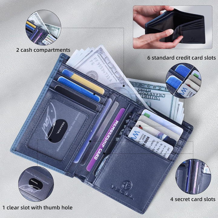 VISOUL Echt Leder Geldbörse Herren mit RFID Schutz Portemonnaie Gross mit Münzfach 10 Fächer Echtled