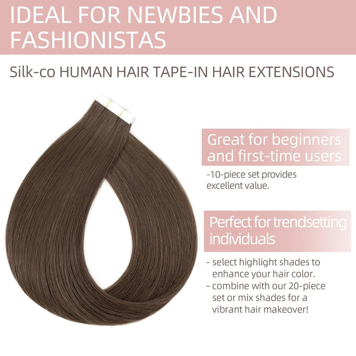 Silk-co Tape Extensions Echthaar 10stk, Remy Tape in Extensions Haarverlängerung, Skin Weft Echthaar