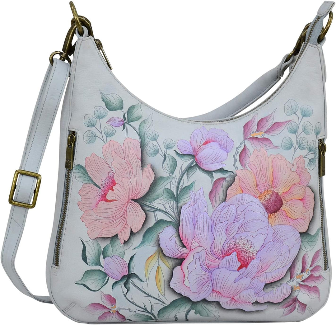 Anuschka Handbemalte Schmale Hobo Tasche, Erweiterbar, mit Crossbody Riemen Bel Fiori, Bel Fiori