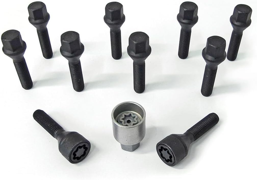 H&R Radschrauben Satz Kegelbund M12x1.50 - Länge 28mm - Schwarz - 10 Stück - inkl. Felgenschloss