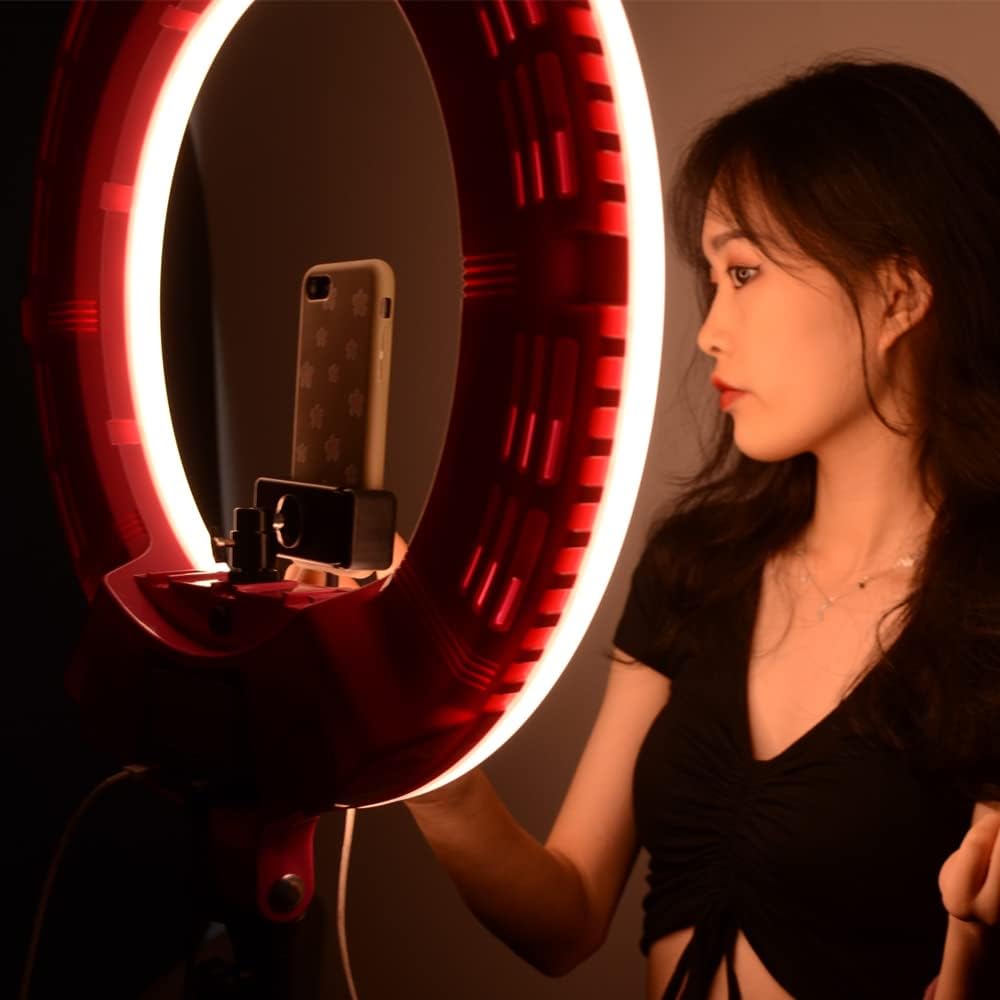 Yidoblo QS-480SII 3200k-5500k Dimmbares LED-Video-Ringlicht-Kit mit Handyhalter,Schminkspiegel,Stati