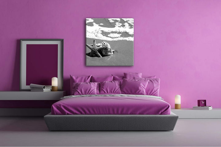 deyoli schöner Seestern am Strand im Format: 60x60 Effekt: Schwarz&Weiss als Leinwandbild, Motiv auf