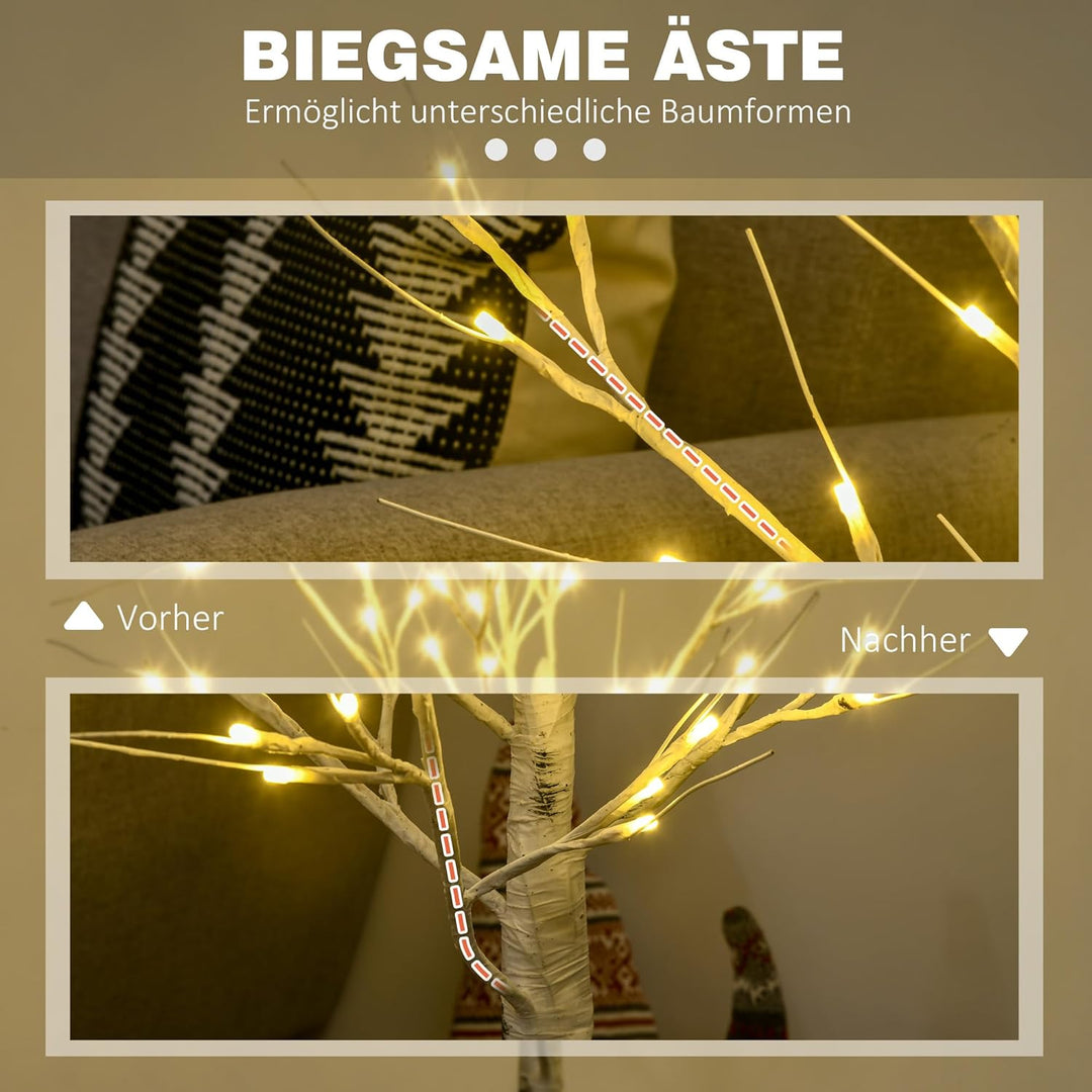 HOMCOM 120 cm Kunstbaum, Weihnachtsbaum Birken mit LED, Kunstbirke, Birkenbaum, Weihnachtsdeko für H
